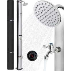 AREBOS Douche Solaire 40L 220cm Incl.Capot De Protection Avec Thermomètre Intégré Pommeau De Douche Rond