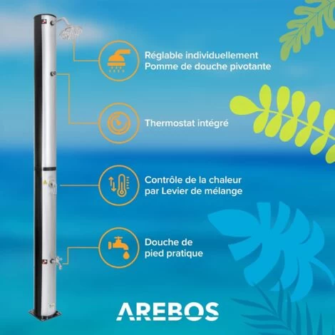 AREBOS Douche Solaire 40L 220cm Incl.Capot De Protection Avec Thermomètre Intégré Pommeau De Douche Rond – Image 2