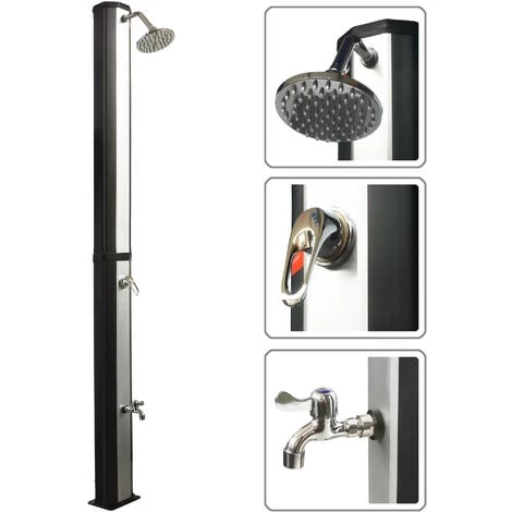 VIESTA VSD35FS Douche Solaire - Noir Et Argent - Avec Réservoir D'eau Résistant Aux UV De 35 Litres - Avec Lave-pieds Et Pomme De Douche De Pluie Réglable