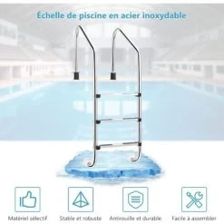 COSTWAY Échelle De Piscine à 3 Niveaux 147cm En Acier Inoxydable Avec Marches Antidérapantes Et Mains Courantes Confortables
