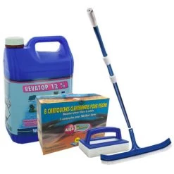 Pack Nettoyage Eau Verte MAREVA Pour Piscine - Revatop - Cartouche Clarifiante - 2 Brosses - Manche à Balai