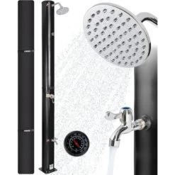 AREBOS Douche Solaire 40 L 220 Cm Avec Thermomètre Intégré Incl.Capot De Protection Noir Pommeau De Douche Rond