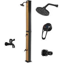 Surya Gold - Douche De Jardin Solaire 40L En PVC. Douche à Chauffage Solaire Douche Extérieure Avec Robinetterie En Acier Et Pommeau De Douche Orientable. Couleur Or Et Noir Mat.