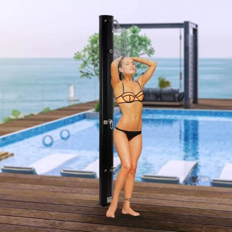 AREBOS Douche Solaire 35 Litres 216cm Incl. Capot De Protection Avec Thermomètre Intégré Pommeau De Douche Rond – Image 3