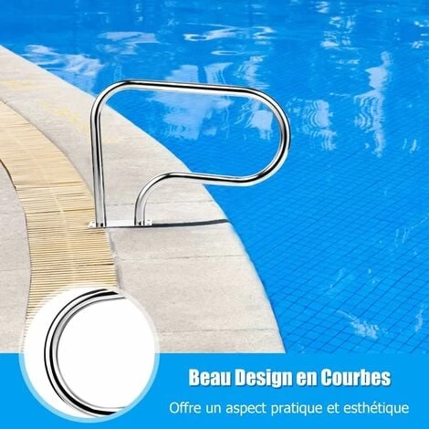 COSTWAY Main Courante De Piscine En Acier INOX, Rampe D'Escalier De Piscine Avec Plaque De Base Pour Stade, Parc Aquatique – Image 2