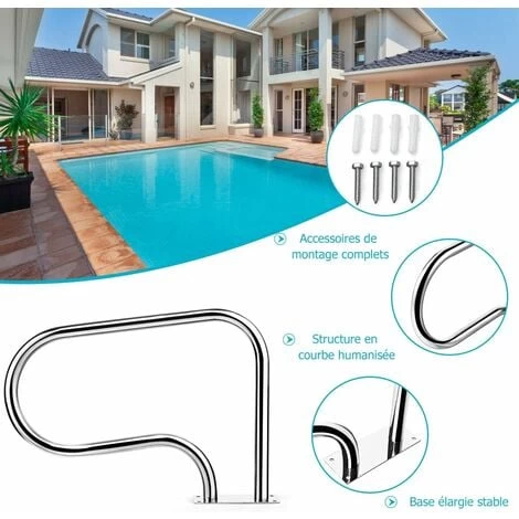 COSTWAY Main Courante De Piscine En Acier INOX, Rampe D'Escalier De Piscine Avec Plaque De Base Pour Stade, Parc Aquatique – Image 5