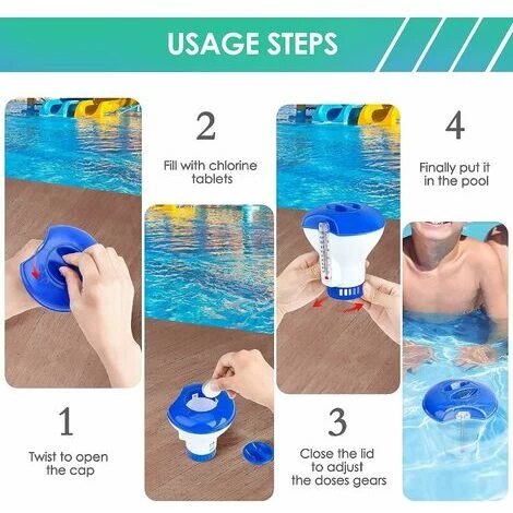 Distributeur De Chlore Flottant, Doseur De Chlore Automatique, Doseur Flottant Spa, Diffuseur De Chlore, Distributeur De Produits Chimiques Pour Piscine (avec Thermomètre) – Image 2