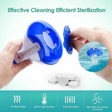 Distributeur De Chlore Flottant, Doseur De Chlore Automatique, Doseur Flottant Spa, Diffuseur De Chlore, Distributeur De Produits Chimiques Pour Piscine (avec Thermomètre) – Image 3