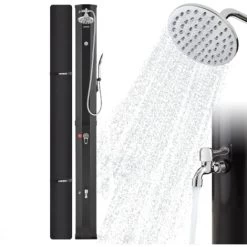 AREBOS Douche Solaire 60 L Avec Douchette & Thermomètre Jusqu'à 60°C Douche De PiscineHousse De Protection Incluse Noir