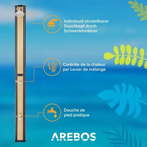 AREBOS Douche Solaire 35 L Avec Thermomètre Intégré & Douche De Pied Pommeau De Douche Rond Température De L'eau Jusqu'à 60°C – Image 2