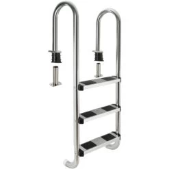 AREBOS Echelle De Piscine En Acier Inoxydable 3 Marches Avec Patins Antidérapants Sur Les échelons Echelle D'accès Argent 132x45x23