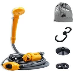 AUFUN 12 V Douche De Camping Portable Avec Pompe Submersible équipée D'un Tuyau De 2 M Et D'un Adaptateur De Câble D'alimentation Douche Pour Camping