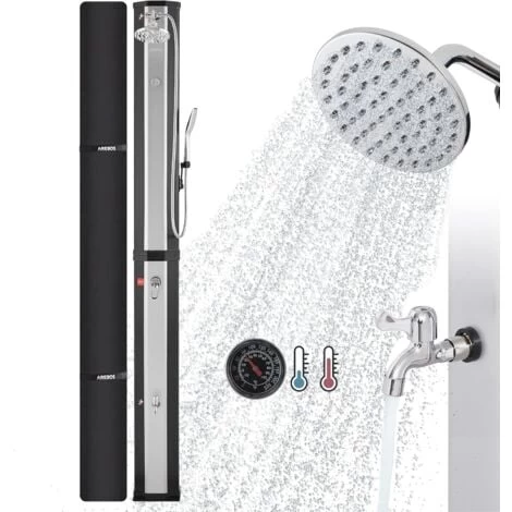 AREBOS Douche Solaire 60L Avec Douchette & Thermomètre Température De L'eau Jusqu'à 60°C Douche De Piscine Camping Noir/Argent