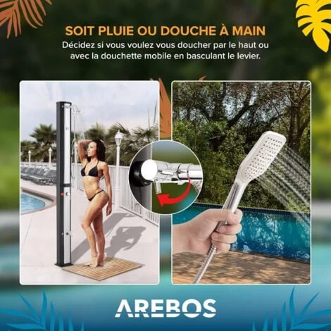 AREBOS Douche Solaire 60L Avec Douchette & Thermomètre Température De L'eau Jusqu'à 60°C Douche De Piscine Camping Noir/Argent – Image 4