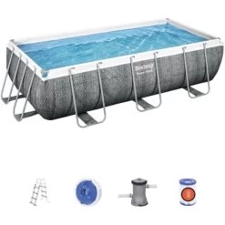 BESTWAY Piscine Hors Sol Rectangulaire Power Steel™ Effet Rotin 404 X 201 X 100 Cm