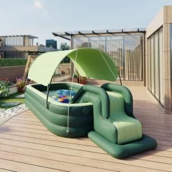 Piscine Gonflable Pour Les Enfants Et Les Adultes, Piscines De Natation Pour Enfants De Famille De Grande Taille Avec Toboggan Gonflable Et Canopée, Cour Arrière Portable, Fête De L'eau En Plein Air,
