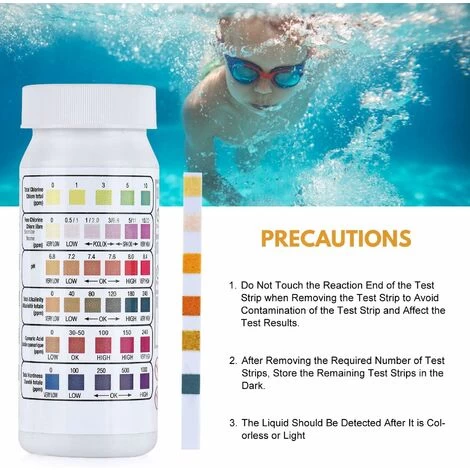 Pack 6 IN 1 Bandelettes De Test Pour Piscine Spa, Bandes De Test D'eau Sur Chlore/Chlore Libre/pH/Alcalinité/Acide Cyanurique/Dureté Du Liquide, 100 Pcs – Image 5
