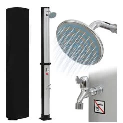 STILISTA Douche Solaire 35 L, Robinet, Raccord De Tuyau, élément De Sol En Option, Choix De Couleur, Argent/noir