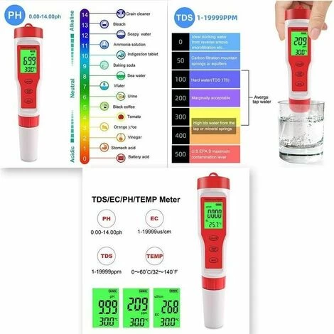 PH Mètre, Conductimètre PH/TDS/EC/température, étalonnage Automatique De Haute Précision, Numérique Pour Les Aquariums D'eau Potable De Piscines – Image 2